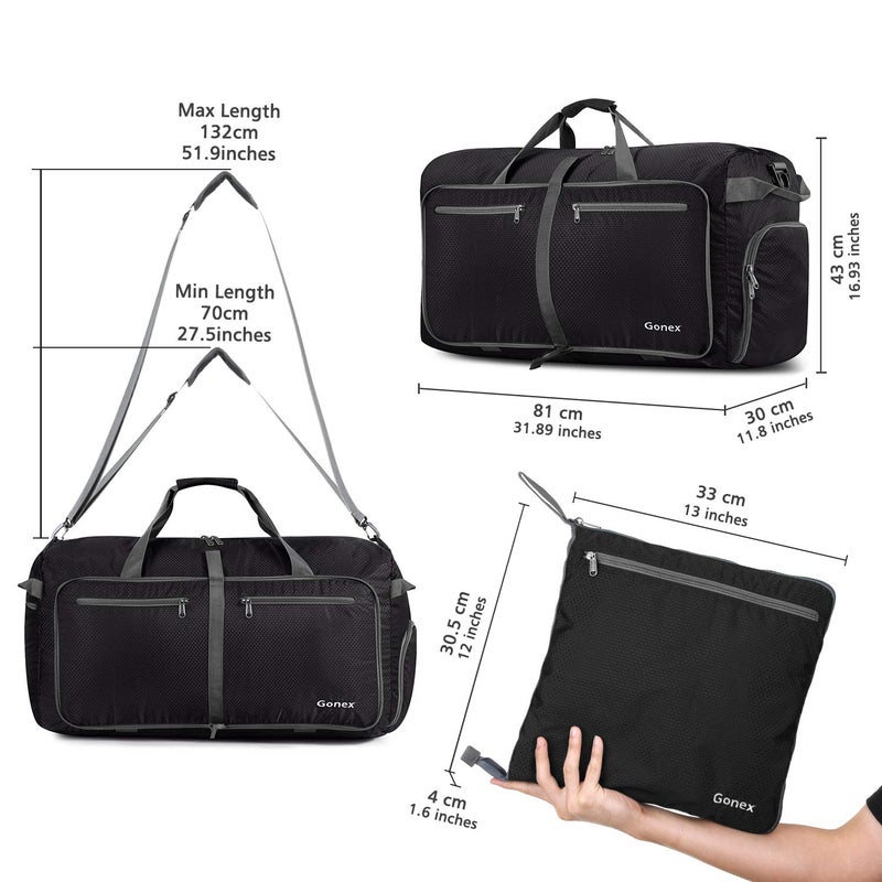 Gonex 100L Large Foldable Travel Duffle Bag with Shoes Compartment, Packable Lightweight Water Repellent Duffel Bag for Camping Gym Weekender Bag Black - Image 3