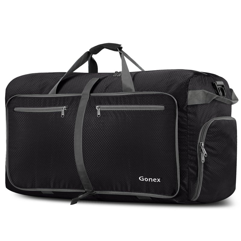 Gonex 100L Large Foldable Travel Duffle Bag with Shoes Compartment, Packable Lightweight Water Repellent Duffel Bag for Camping Gym Weekender Bag Black - Image 1