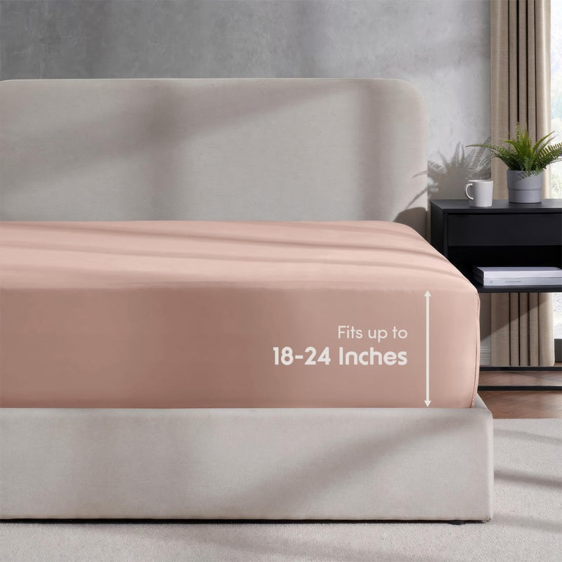 Nestl Nestl Peach Beige Twin Fitted Sheet Kids  Extra Deep Pocket Fitted Sheet Twin Size  1800 Microfiber Fitted Twin Sheet Only  Ultra Soft Twin Bed Fitted Sheet Fits up to 24 Inch Mattress  - Image 3