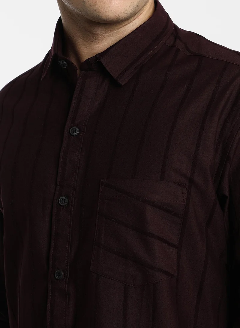 كامبوس سوترا Men's Wine Red Pastel Striped Shirt