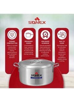 SONEX Sonex Aluminium Cooking Pot 41 cm 29 Ltr – Versatile Stock Pot for Large Meals, Guests, Commercial & Home Use, Heavy Duty Cookware with Stainless Steel Handle, Easy Cleanup, Durable Metal Finish,  - Image 2