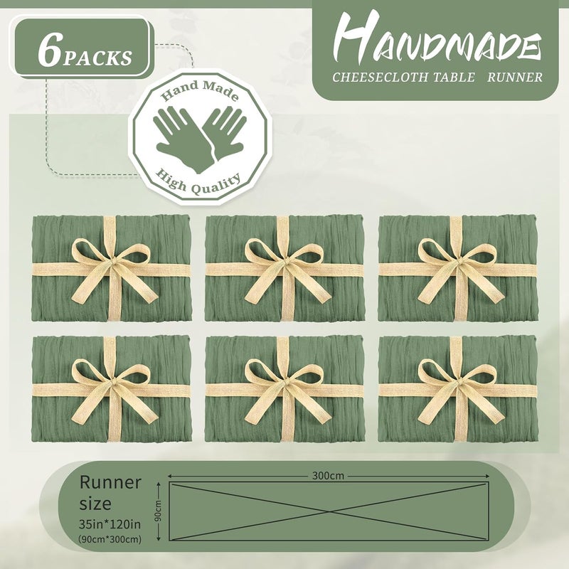 YMHPRIDE Pack of 6 Cheesecloth Table Runners, Sage Green, 90 x 300 cm, Green Rustic Gauze Fabric, Boho Table Runner, Cheesecloth Table Runner, Wedding Tablecloth for Wedding Party, Bridal Shower Table - Image 2