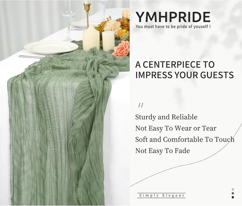 YMHPRIDE Pack of 6 Cheesecloth Table Runners, Sage Green, 90 x 300 cm, Green Rustic Gauze Fabric, Boho Table Runner, Cheesecloth Table Runner, Wedding Tablecloth for Wedding Party, Bridal Shower Table - Image 5