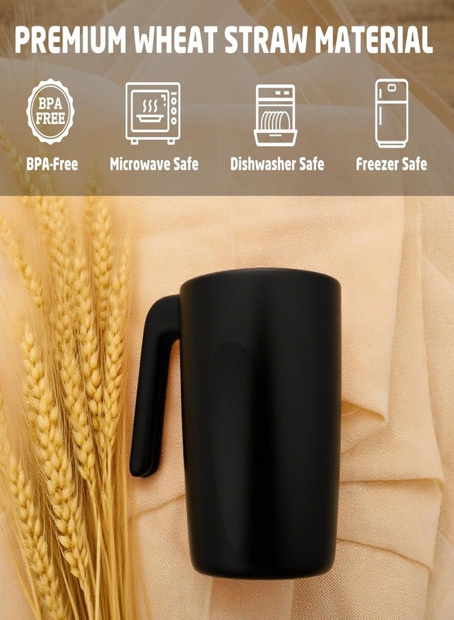 BUSOKIP Wheat Straw Coffee Cups 16 OZ, Wheat Straw Cups with Handles, Unbreakable & Stacking Coffee Mugs Set of 6, Microwave & Dishwasher Safe Drinking Cups for Party, Camping, Kitchen - Black - Image 3