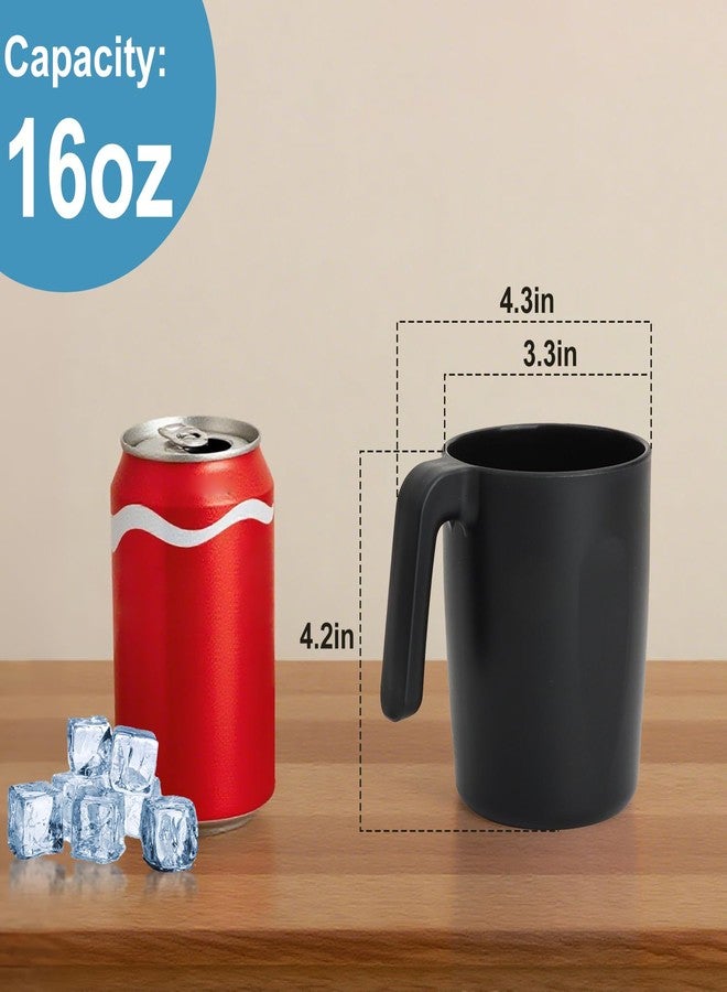 BUSOKIP Wheat Straw Coffee Cups 16 OZ, Wheat Straw Cups with Handles, Unbreakable & Stacking Coffee Mugs Set of 6, Microwave & Dishwasher Safe Drinking Cups for Party, Camping, Kitchen - Black - Image 2