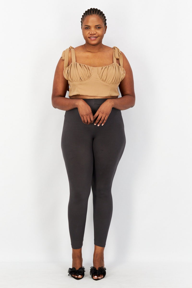 Flounce London Women Plus Size Sweetheart Neckline Sleeveless Crop Top, Tan - Image 3