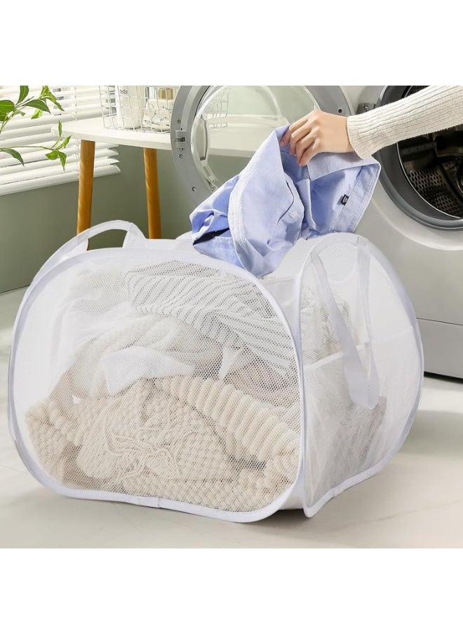 TYCOM Pop Up Laundry Mesh Hamper Basket 90L Storage Solution Compact Bin Mesh Collapsible Bag Laundry Hamper Collapsible Laundry Basket White Square.  - Image 1