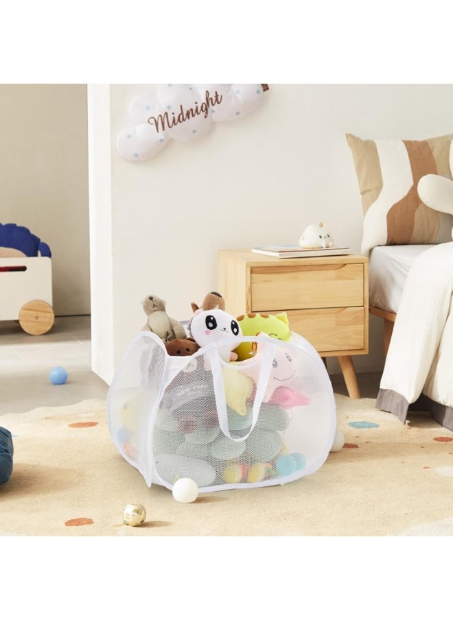 TYCOM Pop Up Laundry Mesh Hamper Basket 90L Storage Solution Compact Bin Mesh Collapsible Bag Laundry Hamper Collapsible Laundry Basket White Square.  - Image 2