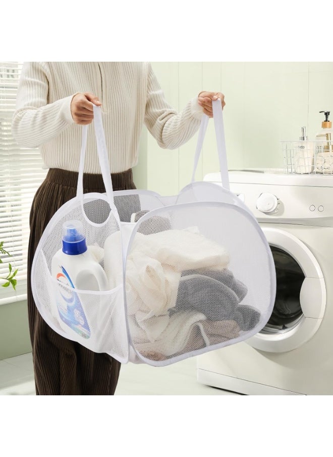 TYCOM Pop Up Laundry Mesh Hamper Basket 90L Storage Solution Compact Bin Mesh Collapsible Bag Laundry Hamper Collapsible Laundry Basket White Square.  - Image 4