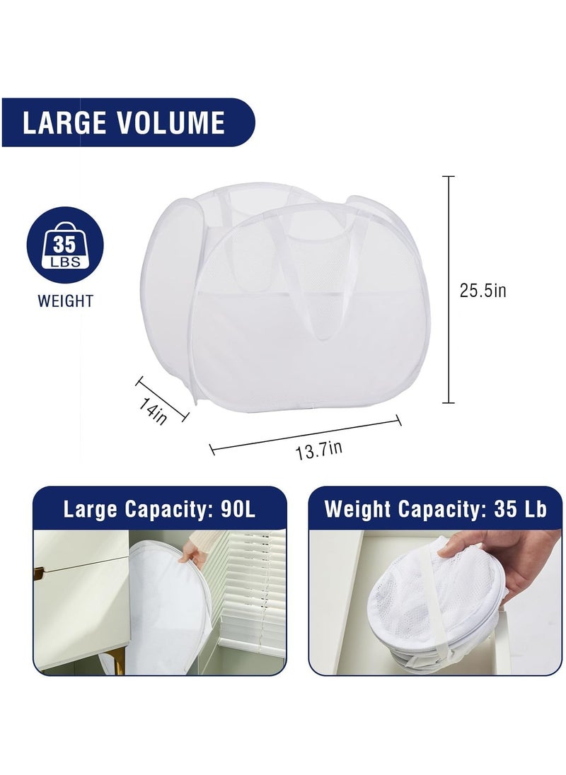 TYCOM Pop Up Laundry Mesh Hamper Basket 90L Storage Solution Compact Bin Mesh Collapsible Bag Laundry Hamper Collapsible Laundry Basket White Square.  - Image 5