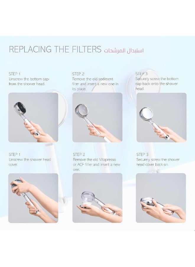 DailyCha-E - Korean Shower Head and Twin Shower Filter Set A - With Antimicrobial Activated Carbon Fiber Filter - Water Filter For Removal Of Bacteria, Heavy Metals, Chemicals, Odor From Tap Water - Image 1