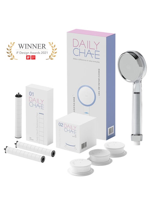 Korean Shower Head and Twin Shower Filter Set A - With Antimicrobial Activated Carbon Fiber Filter - Water Filter For Removal Of Bacteria, Heavy Metals, Chemicals, Odor From Tap Water
