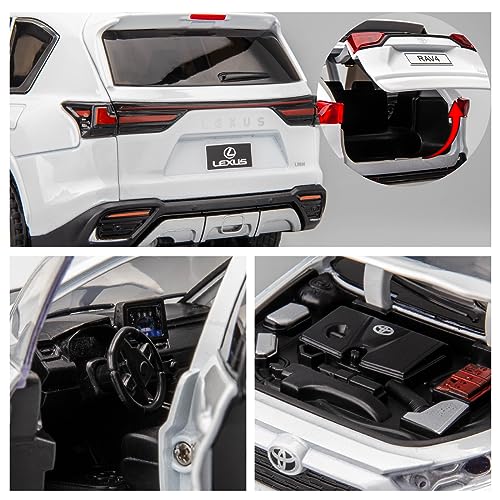 BDTCTK 1/24 Compatible for RAV4 Model Car, Zinc Alloy Diecast Collectible Pull Back Toy car with Sound and Light for Kids Boy Girl Gift White - Image 5