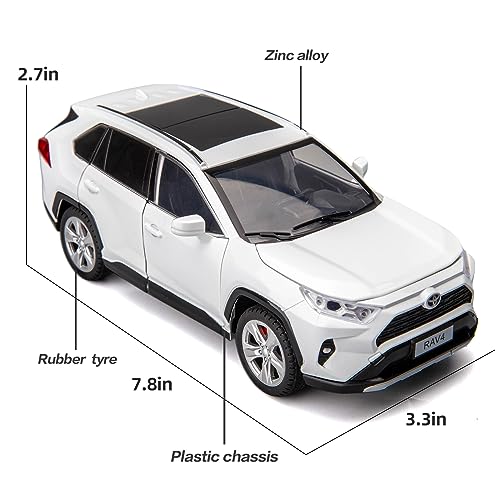 BDTCTK 1/24 Compatible for RAV4 Model Car, Zinc Alloy Diecast Collectible Pull Back Toy car with Sound and Light for Kids Boy Girl Gift White - Image 3
