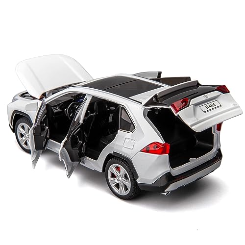 BDTCTK 1/24 Compatible for RAV4 Model Car, Zinc Alloy Diecast Collectible Pull Back Toy car with Sound and Light for Kids Boy Girl Gift White - Image 4