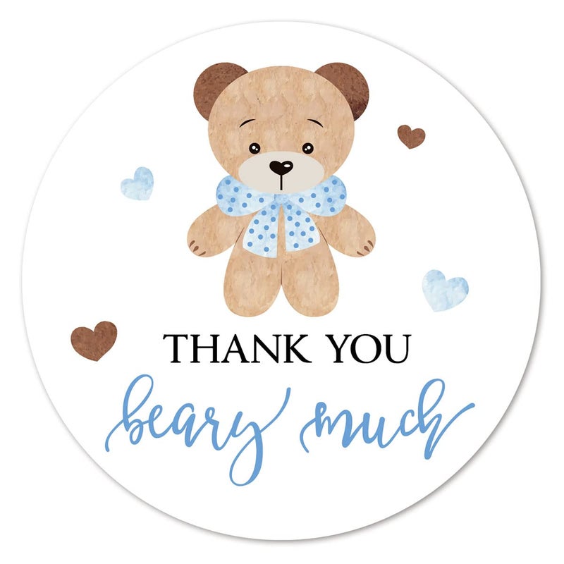 MAGJUCHE Blue Bear Thank You Stickers, 2 Inch Bear Boy Baby Shower Birthday Party Labels 40-Pack - Image 1