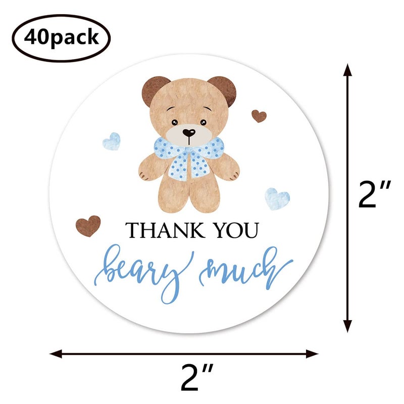 MAGJUCHE Blue Bear Thank You Stickers, 2 Inch Bear Boy Baby Shower Birthday Party Labels 40-Pack - Image 4