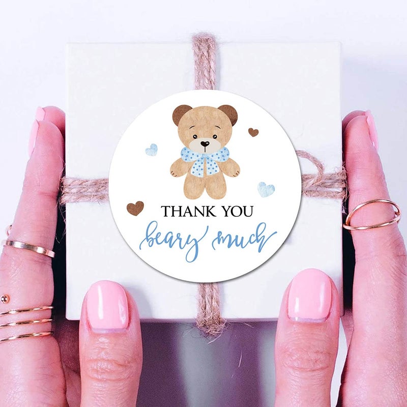 MAGJUCHE Blue Bear Thank You Stickers, 2 Inch Bear Boy Baby Shower Birthday Party Labels 40-Pack - Image 2