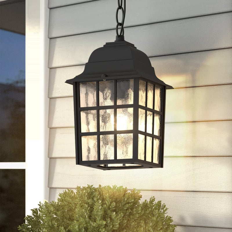 Aoceley Outdoor Pendant Light, Exterior Ceiling Hanging Lantern Porch Light with Water Glass, Outdoor Hanging Lantern Light Black Exterior Pendant Lighting Fixture for Porch, Yard, Gazebo - Image 1
