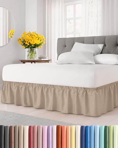 CGK Unlimited Wrap Around Dust Ruffle Bed Skirt Cream for Queen Size Beds with 18 Inch Drop Easy Fit Elastic Strap Adjustable Pleated Bedskirt wBrushed Fabric Wrinkle Free for Women Men Kids Teens - Image 1