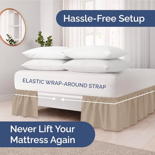 CGK Unlimited Wrap Around Dust Ruffle Bed Skirt Cream for Queen Size Beds with 18 Inch Drop Easy Fit Elastic Strap Adjustable Pleated Bedskirt wBrushed Fabric Wrinkle Free for Women Men Kids Teens - Image 3