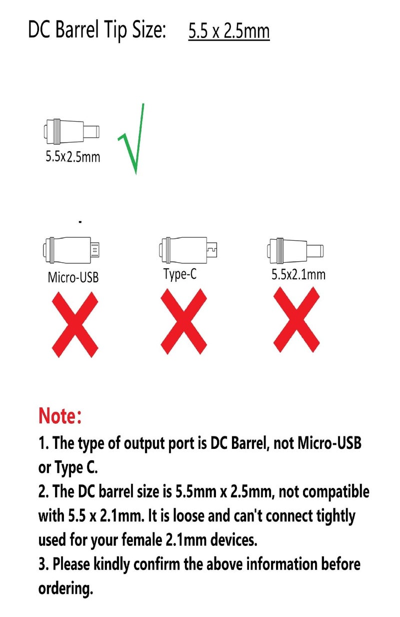 JOVNO 5V 1A DC Power Supply Adapter, 100-240V AC to DC 5V 1A 0.8A 0.5A 450mA Power Adapter Cord with 【5.5x2.5mm Barrel Tip】, Black - Image 3
