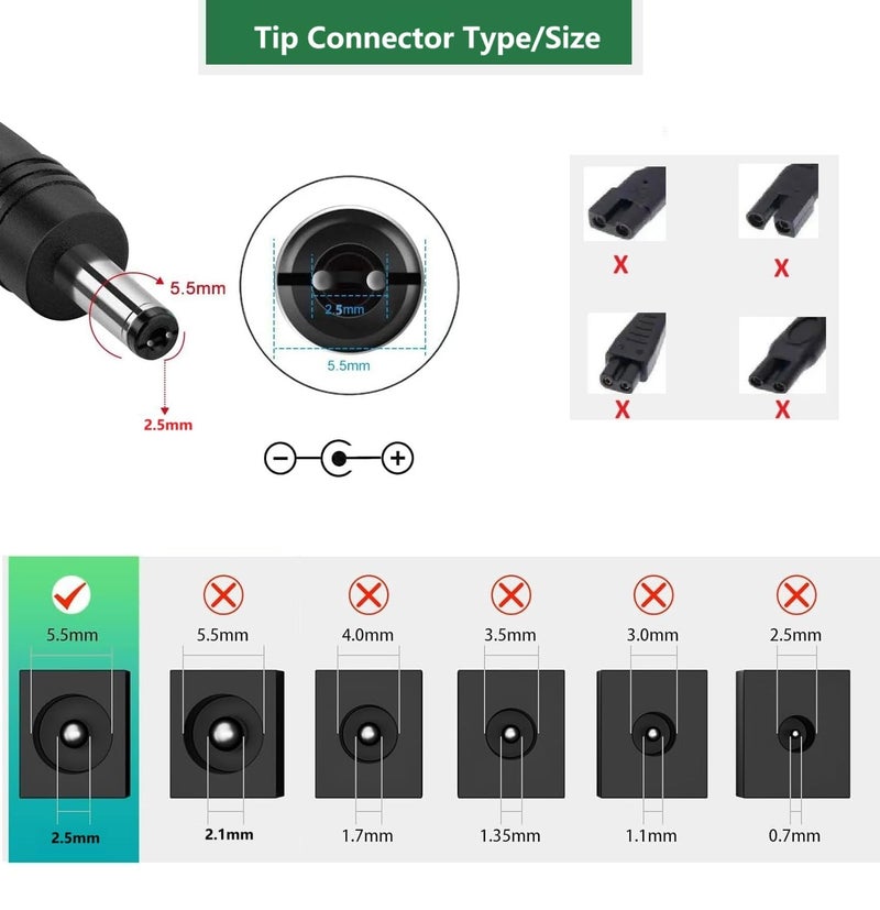 JOVNO 5V 1A DC Power Supply Adapter, 100-240V AC to DC 5V 1A 0.8A 0.5A 450mA Power Adapter Cord with 【5.5x2.5mm Barrel Tip】, Black - Image 2