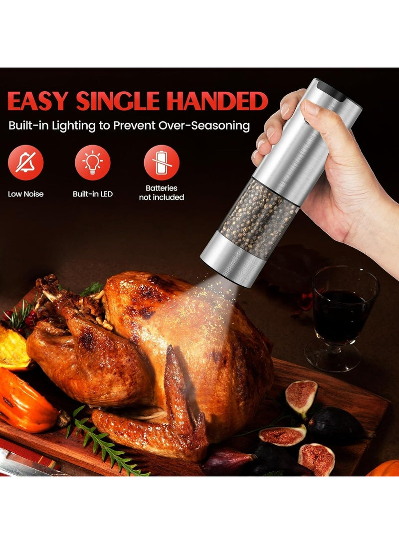 Oasisgalore 2 Pack Electric Salt and Pepper Grinder Set, One-Touch Operation with LED Light & Adjustable Coarseness, Stainless Steel Battery Powered Mill for Kitchen - Image 3