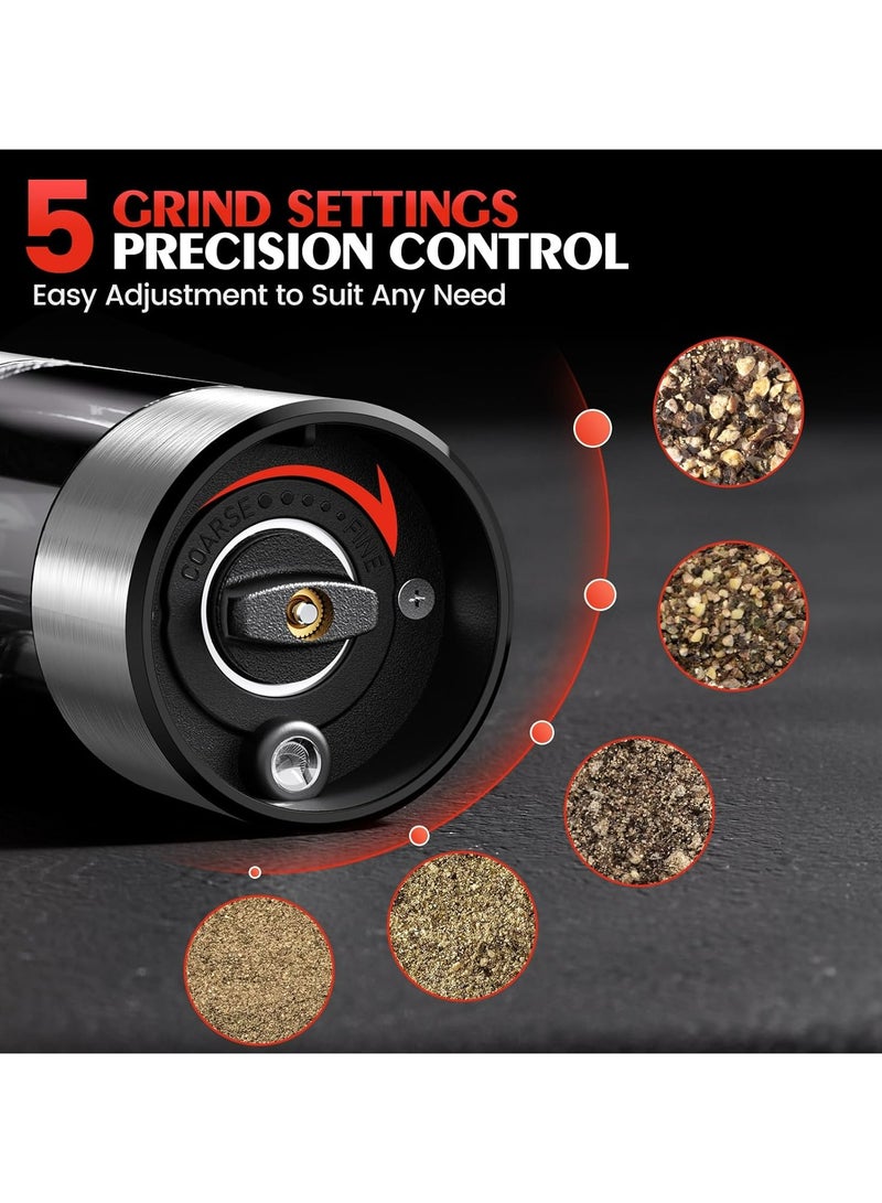 Oasisgalore 2 Pack Electric Salt and Pepper Grinder Set, One-Touch Operation with LED Light & Adjustable Coarseness, Stainless Steel Battery Powered Mill for Kitchen - Image 2