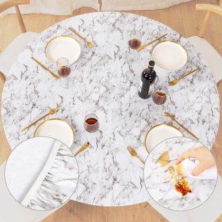 UMINEUX Round Fitted Vinyl Tablecloth with Elastic Edged & Flannel Backing  Waterproof Wipeable Round Table Cover for Indoor Outdoor Patio Use - Fits Tables up to 45"" - 56"" Diameter(WhiteMarble) - pzsku/Z4E89052FE11DE710B983Z/45/1749793791/4ffa0887-f83f-43f3-8954-fd6cb39f5ac3