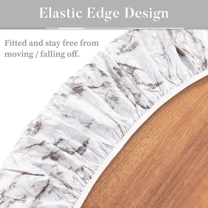 UMINEUX Round Fitted Vinyl Tablecloth with Elastic Edged & Flannel Backing  Waterproof Wipeable Round Table Cover for Indoor Outdoor Patio Use - Fits Tables up to 45"" - 56"" Diameter(WhiteMarble)