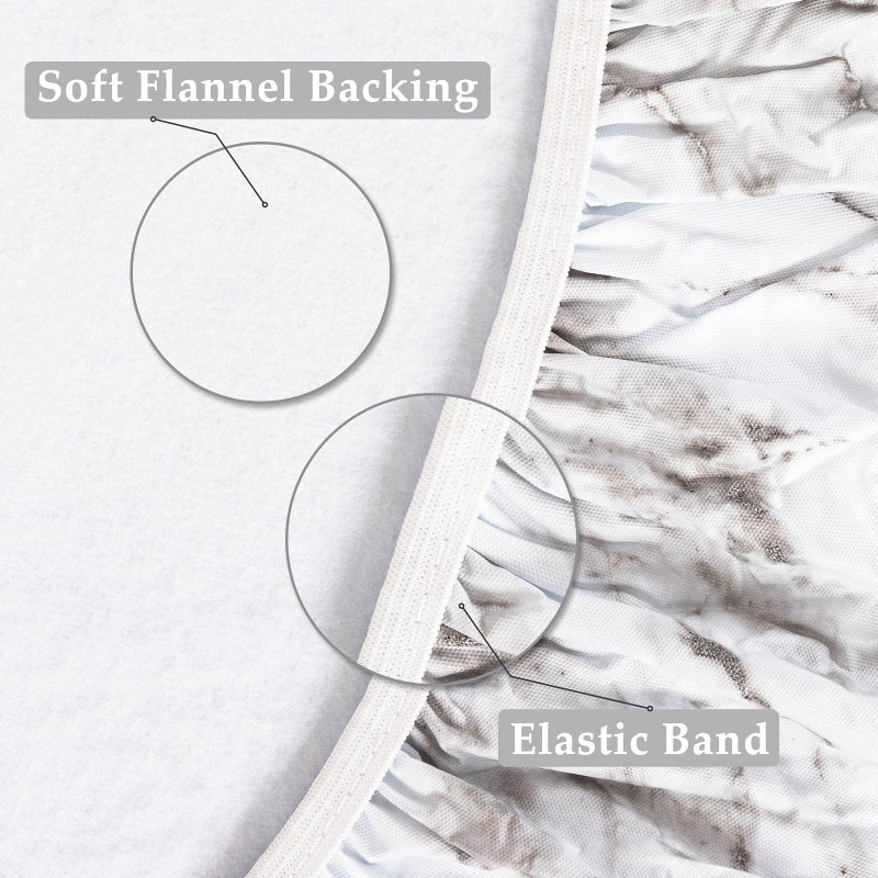 UMINEUX Round Fitted Vinyl Tablecloth with Elastic Edged & Flannel Backing  Waterproof Wipeable Round Table Cover for Indoor Outdoor Patio Use - Fits Tables up to 45"" - 56"" Diameter(WhiteMarble)