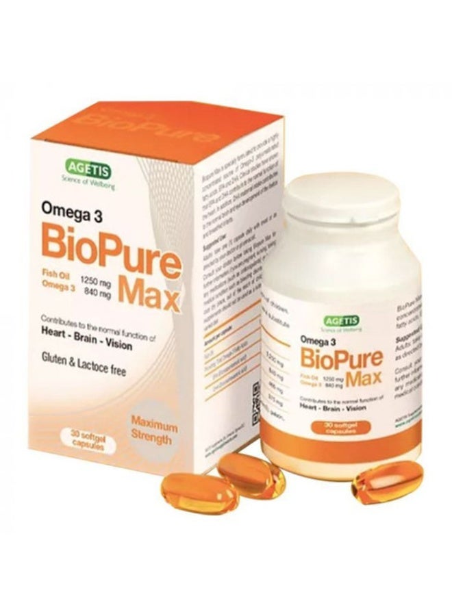 BioPure Max Omega 3 Fish Oil Capsules 30’s – Heart, Brain & Vision Wellness Support Supplement