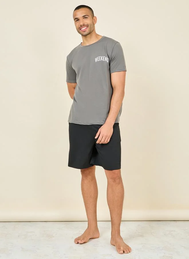 Styli Weekend Print Round Neck T-Shirt and Short Set