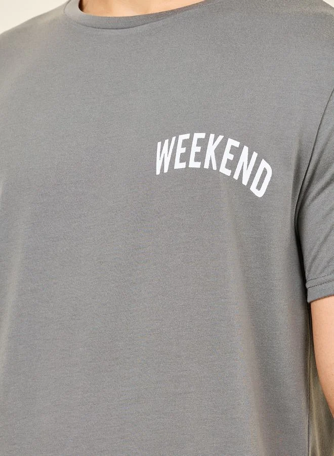 Styli Weekend Print Round Neck T-Shirt and Short Set