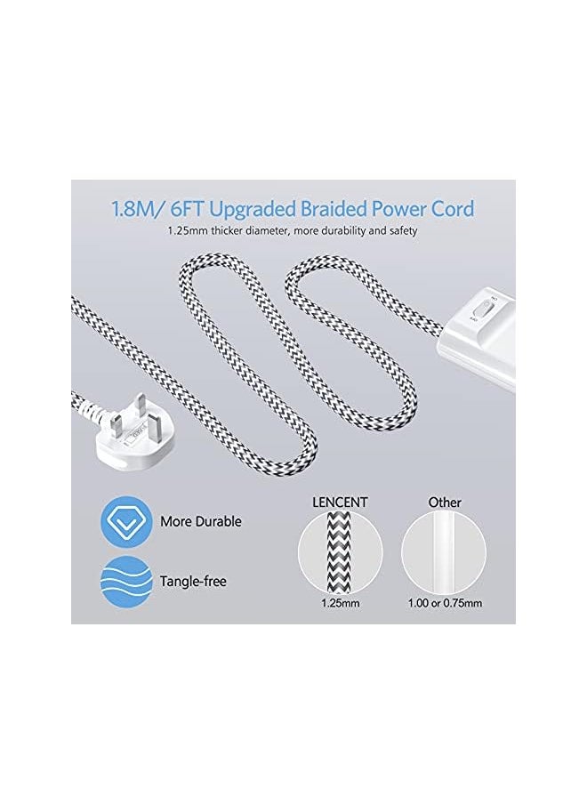 Lencent LENCENT Power Strip with USB Slots, 4 Way Outlets Extension Lead with USB-C & 3 USB-A Ports, Multi Power Plug Extension with 1.8M Braided Extension Cord for Home Office, 3250W 13A  - Image 4