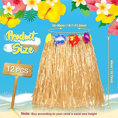 Tarpop 12 Pcs Hawaiian Hula Grass Skirts for Kids 40 cm Grass Skirts for Girls Luau Party Birthday Decoration Festive Show(Hay Color) - Image 2