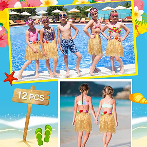 Tarpop 12 Pcs Hawaiian Hula Grass Skirts for Kids 40 cm Grass Skirts for Girls Luau Party Birthday Decoration Festive Show(Hay Color) - Image 4