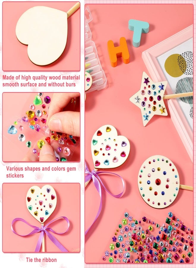 Chumia 42 Pcs Princess Fairy Wands Kit Include 28 Wooden Princess Wand, 6 Gem Stickers, 8 Ribbons, Birthday Party Supplies, Unfinished DIY Moon Butterfly Make Your Own Wand - Image 4