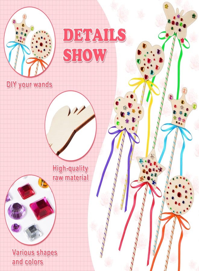 Chumia 42 Pcs Princess Fairy Wands Kit Include 28 Wooden Princess Wand, 6 Gem Stickers, 8 Ribbons, Birthday Party Supplies, Unfinished DIY Moon Butterfly Make Your Own Wand - Image 5