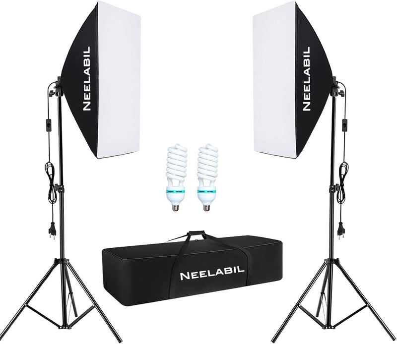 NEELABIL Public demand affordable quality Photography Studio light, Softbox Photography Lighting Kit Photo Video Equipment，20" x 28"/ 50 x 70 cm Continuous Lighting Equipment，UK Plug 220V Global trendy simple build - Image 1