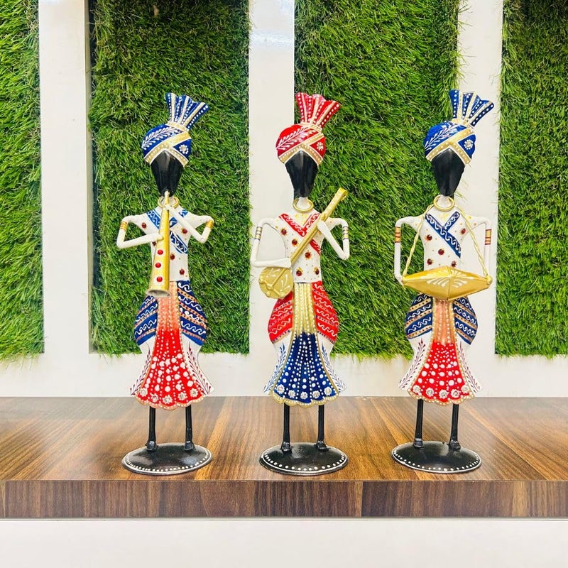 Framing Hub Metal Musician Sardar Set of 3 Decorative Showpiece Table Decor Home Decor Musician Showpiece Gift Item Multicolour Each Size 4x13 Inch - Image 5