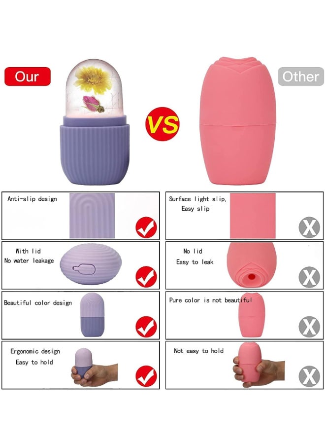 Ice Mold Ice Maker for Face with Anti-Leak& Drip System, Contour Cube Ice Roller, Silicone Ice Holder for Face Ice Face Roller Skin Care Tools Gift for Women