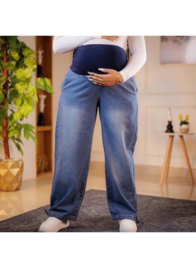 توباي جينز وايد  ليج للحوامل مع رباط في الرجل – قصة واسعة مريحة، بطن مرن، تصميم عصري عملي لجميع مراحل الحمل - Image 4