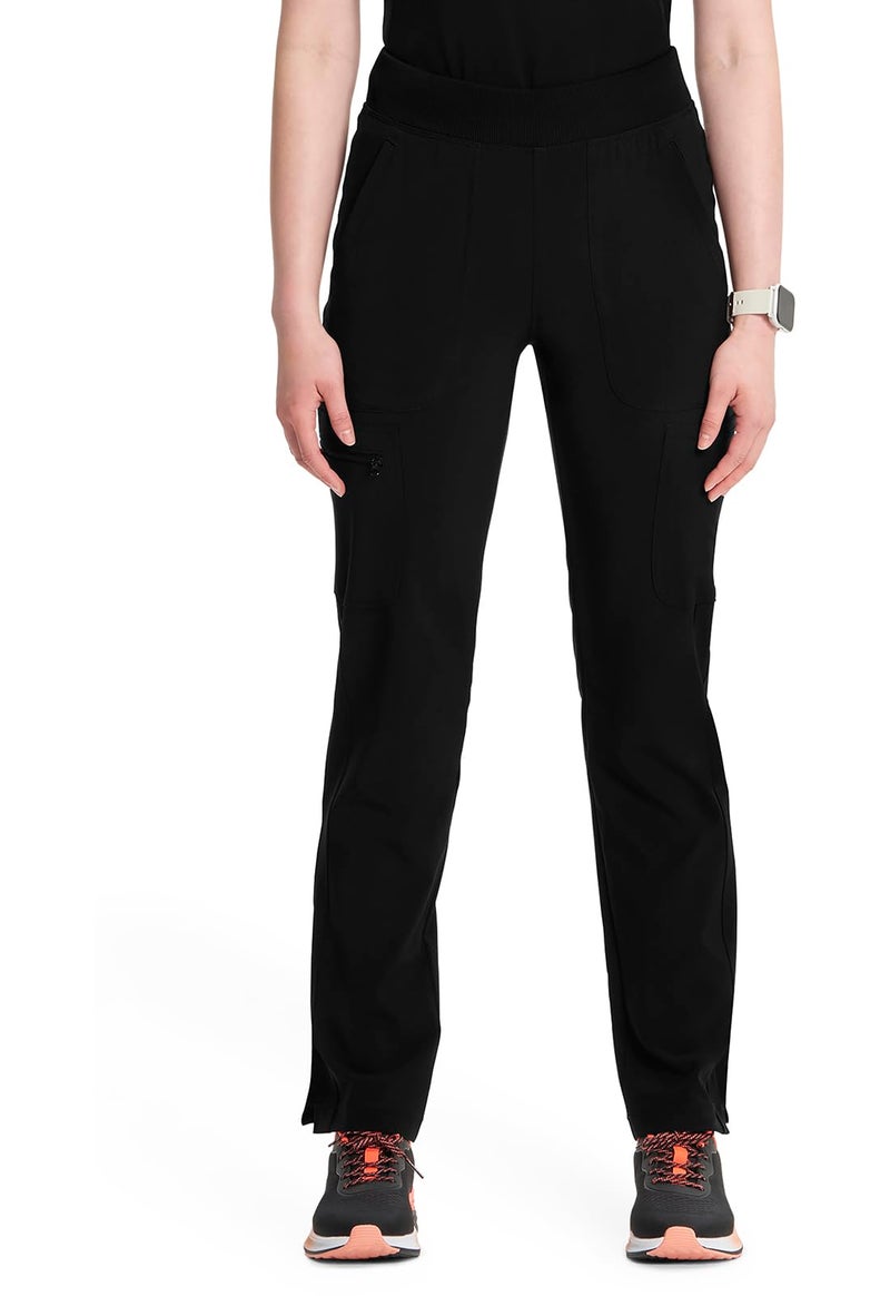 Cherokee Infinity Womens Scrub Pant Mid Rise Tapered Leg Pullon Bottom with Moisture Wicking 360 Stretch Fabric CK065AP L Petite Black