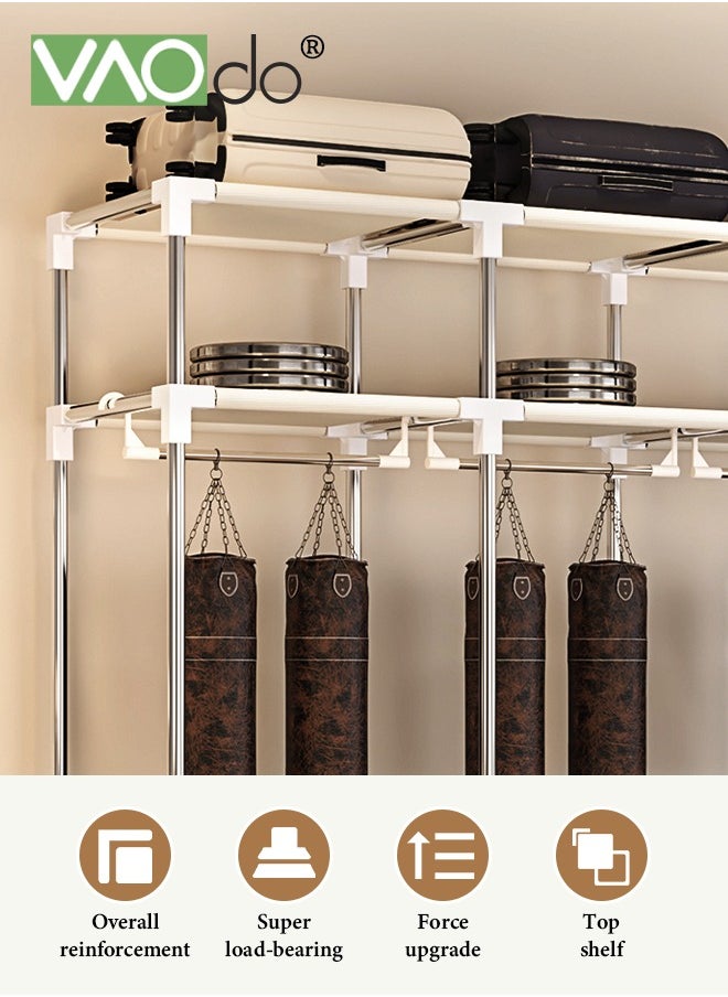 VAOdo - Large Portable Wardrobe Closet with 3 Hanging Rods and Drawers Metal Storage Wardrobe Clothes Rack Easy installation with Dust Cover Closet - Image 1