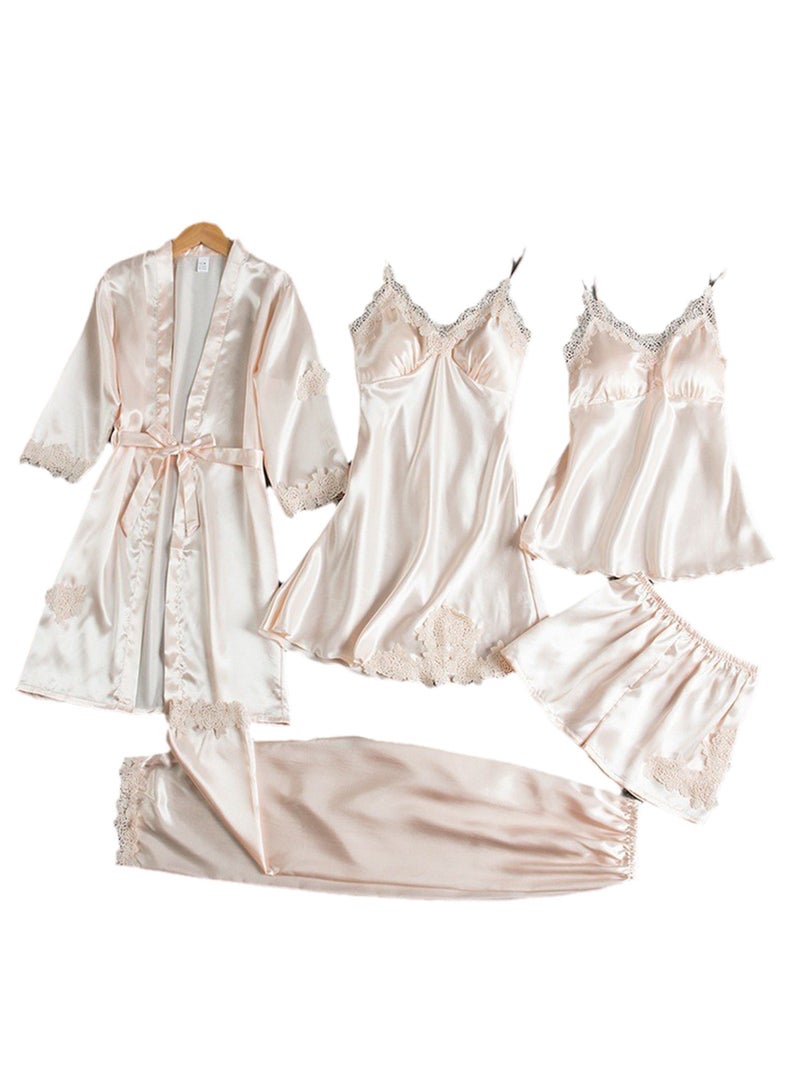 5pcs ice silk home wear long sleeve thin pajamas set  - Image 1