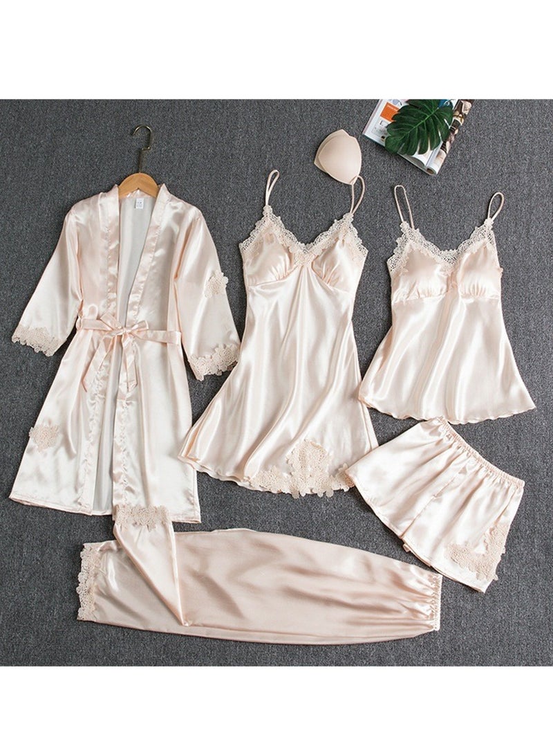 5pcs ice silk home wear long sleeve thin pajamas set  - Image 2
