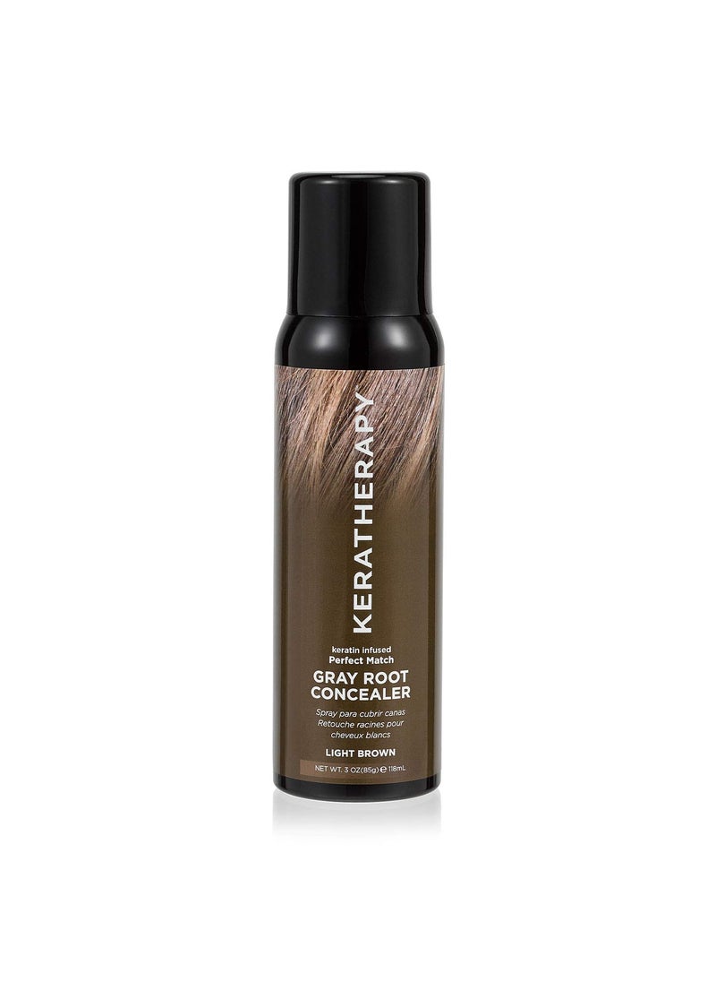 KERATHERAPY Keratherapy Keratin Infused Perfect Match Gray Root Concealer Spray, Light Brown, 3 oz, 118ml - Root Cover Up Spray to Hide Gray Roots - Keratin Therapy Hair Darkening & Temporary Scalp Concealer 