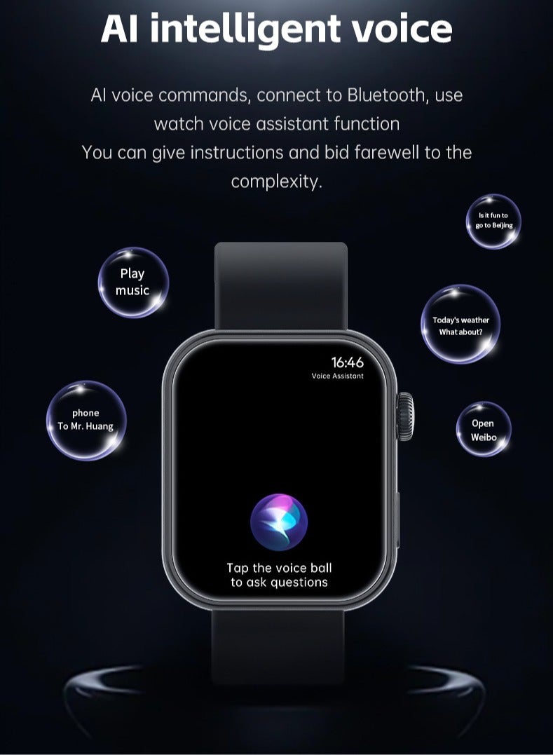 AROAQ JS Fit 3 Smart Watch, 1.80 Inch Full Touch Screen Smart Sports Watch, Al Intelligent Voice Fitness Tracker Watch, Heath Monitoring Smart Wrist Watch With 100 Plus Sports Modes, (Black) - Image 3